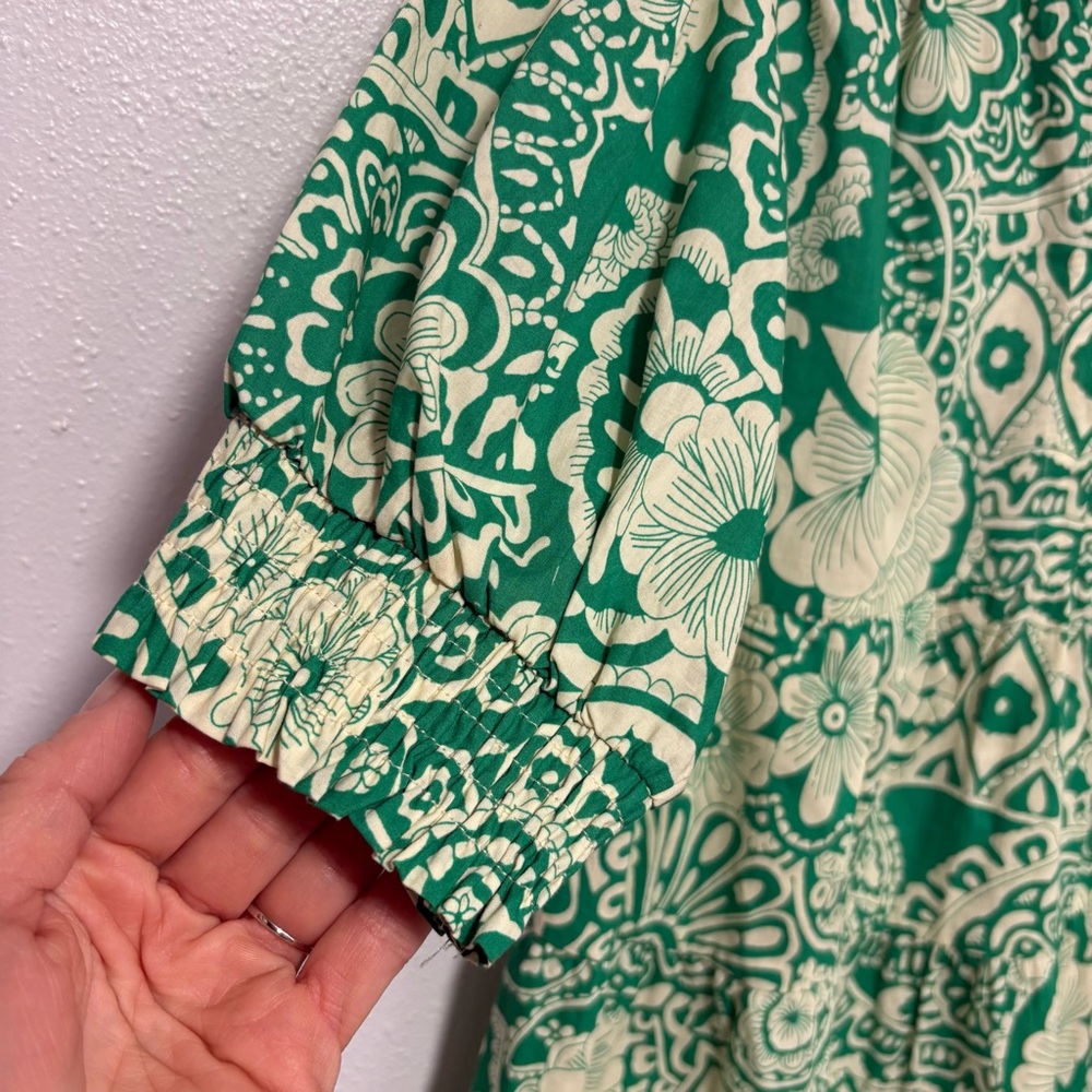Umgee Boho Cream and Green Floral Paisley Print Secret Garden Dress - Picture 5 of 9